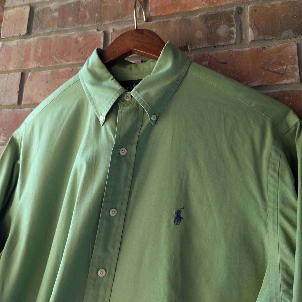 RALPH LAUREN Yarmouth Cotton Pinpoint Oxford Green Dress Shirt 15 1/2 32/33